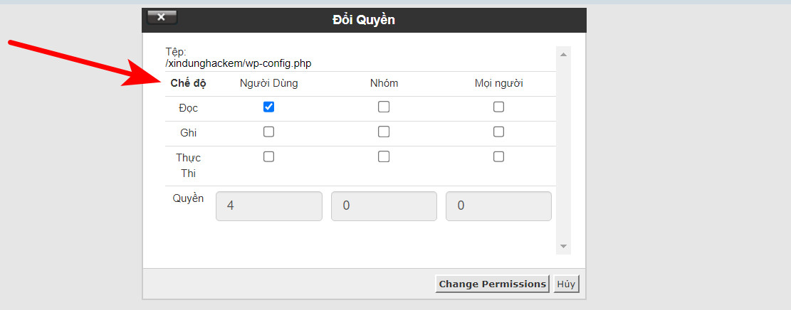 Phân quyền cho wp-config